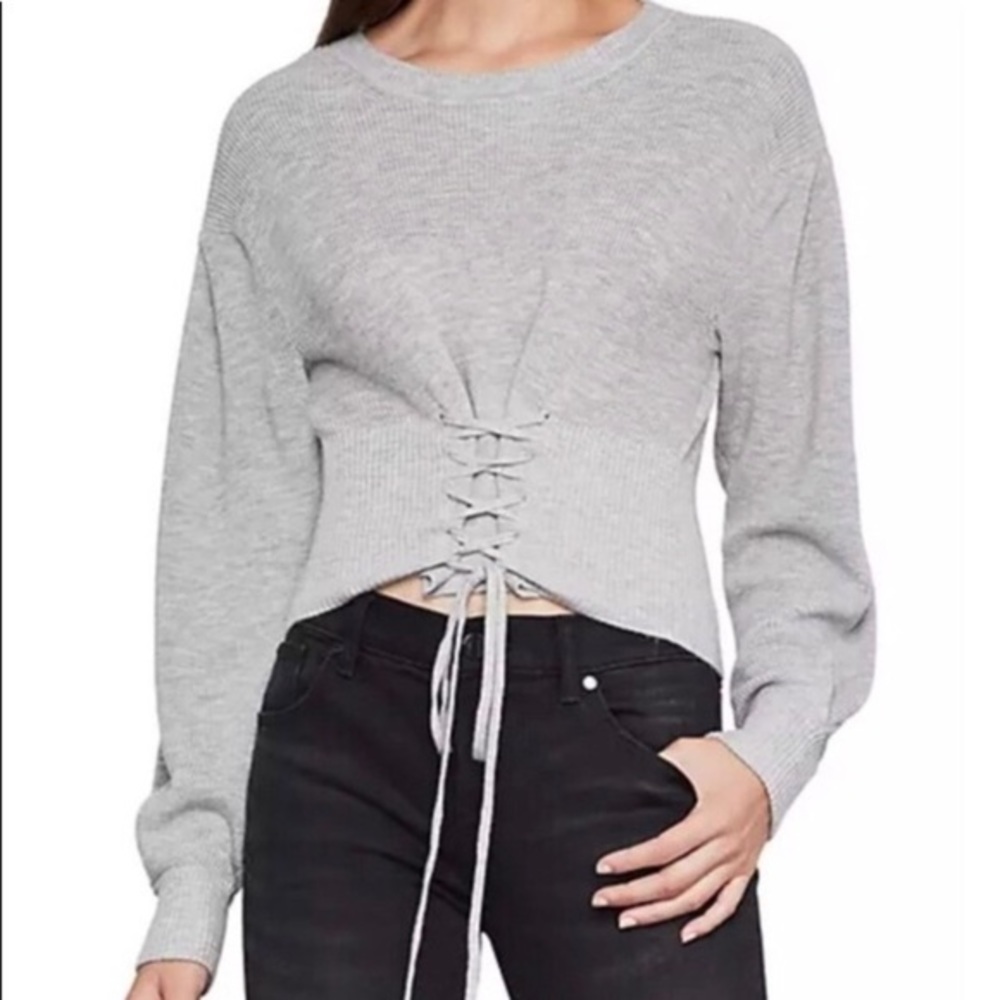 BCBG MAXAZRIA Merino Wool-blend Light Gray Corset Sweater Sz XS